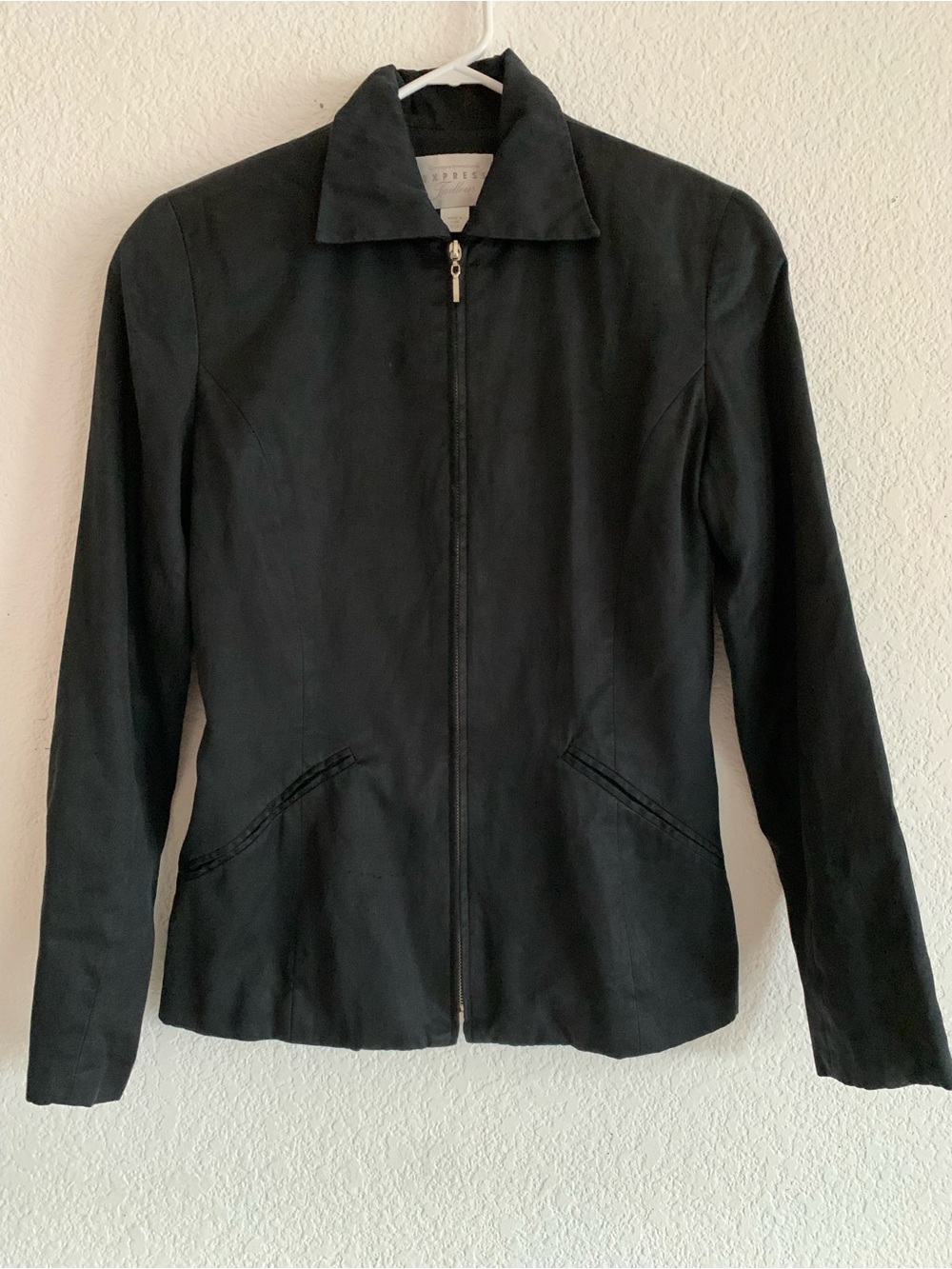 Express Black Zip-Front Silk Blend Jacket
